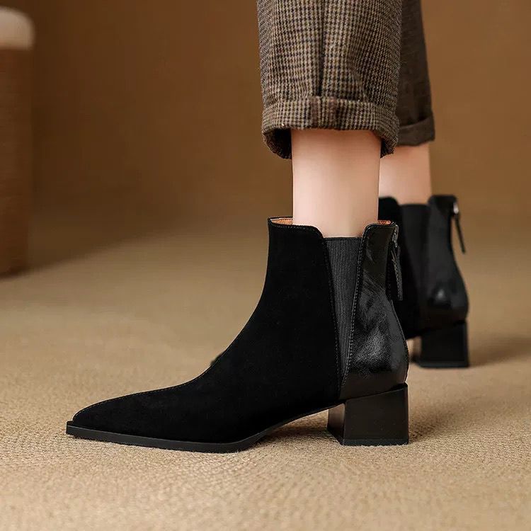 Women's Matte Square-Toe Lug Sole Boots | Microfiber Leather Fall & Winter Ankle Boots