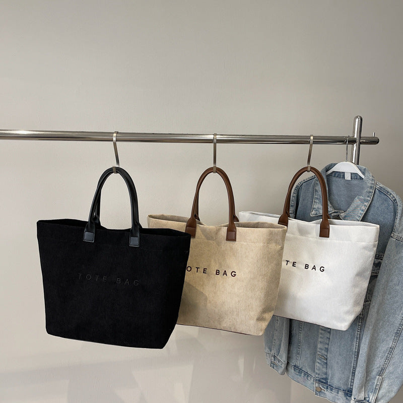 Retro Lettered Casual Tote Bag for Women - Horizontal Rectangle Handbag