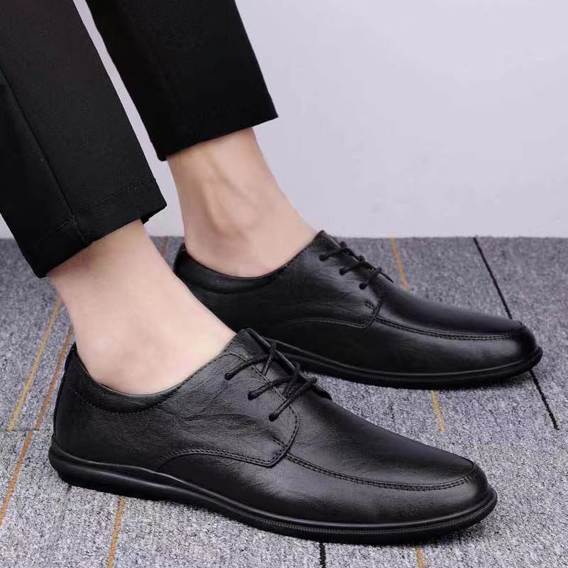 Men's Casual Leather Shoes – Lace-Up Round Toe Soft Sole Comfort Loafer | Black, Coffee, Tan