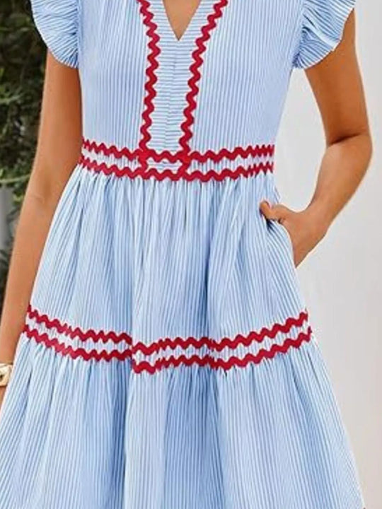 Another view: Striped Ruffle Sleeve Tiered Dress