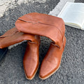 Women's Retro Western Cowboy Boots - Chunky Heel Pointed Toe Mid-Calf Boots with Side Zipper