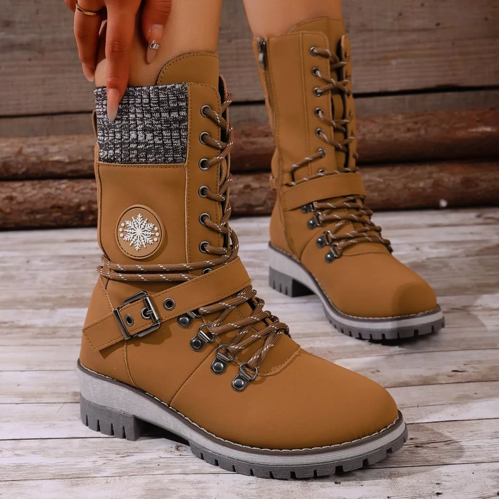 Women's Lace-Up Ankle Combat Boots – PU Leather Low Heel Military Style
