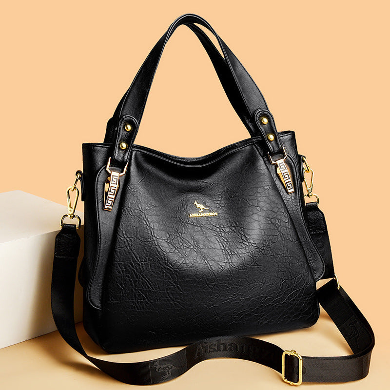 Women's High-Capacity PU Leather Tote Shoulder Bag | Elegant Niche Design | Black, Khaki, Brown