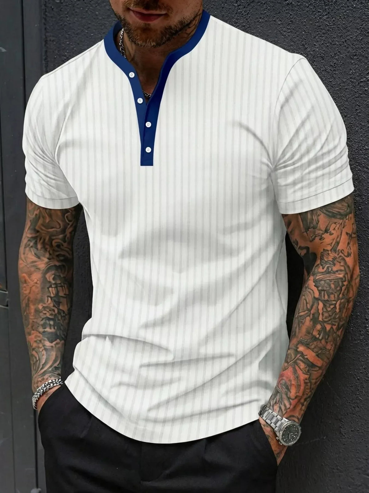 Men's Striped Short-Sleeve Cotton-Blend Top — photo 1