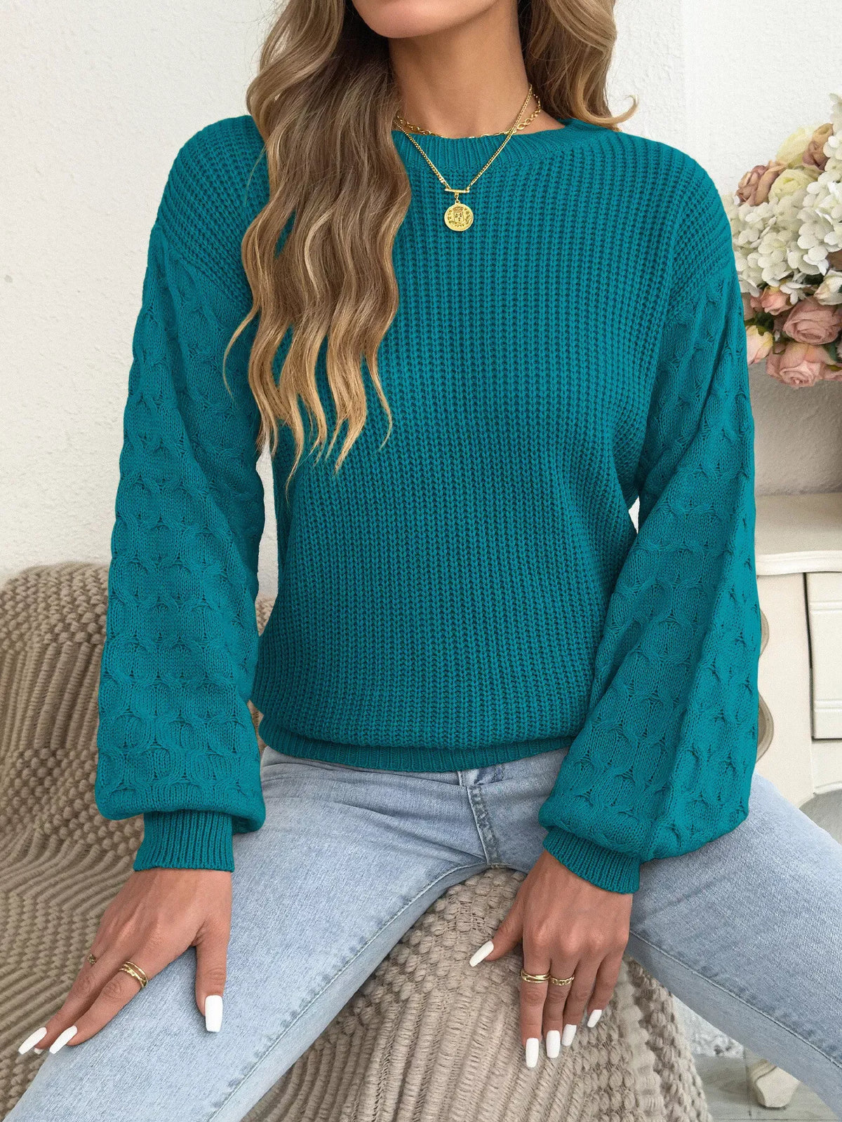 Women's Textured Ribbed Drop-Shoulder Sweater — photo 5