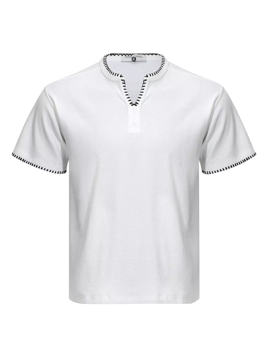 Atelier Contrast-Stitch Notch-Neck Tee