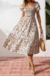 Beige square-neck ruffle-sleeve midi dress — alternate product view 4