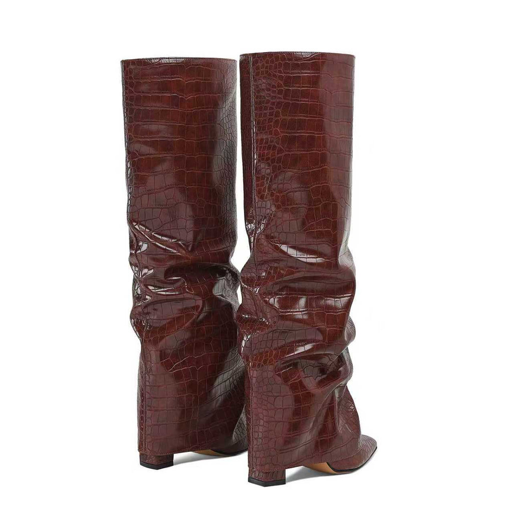 Women's Chunky Heel High-Top Over-the-Knee Boots | Buckle Pointed Toe PU Leather