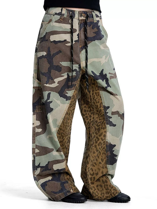 Another view: Men's Camouflage Leopard Patchwork Cargo Pants