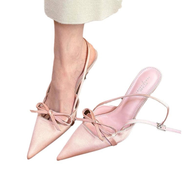 Women's Bow-Detail Pointed-Toe Mid-Heel Sandals - Elegant Casual Footwear