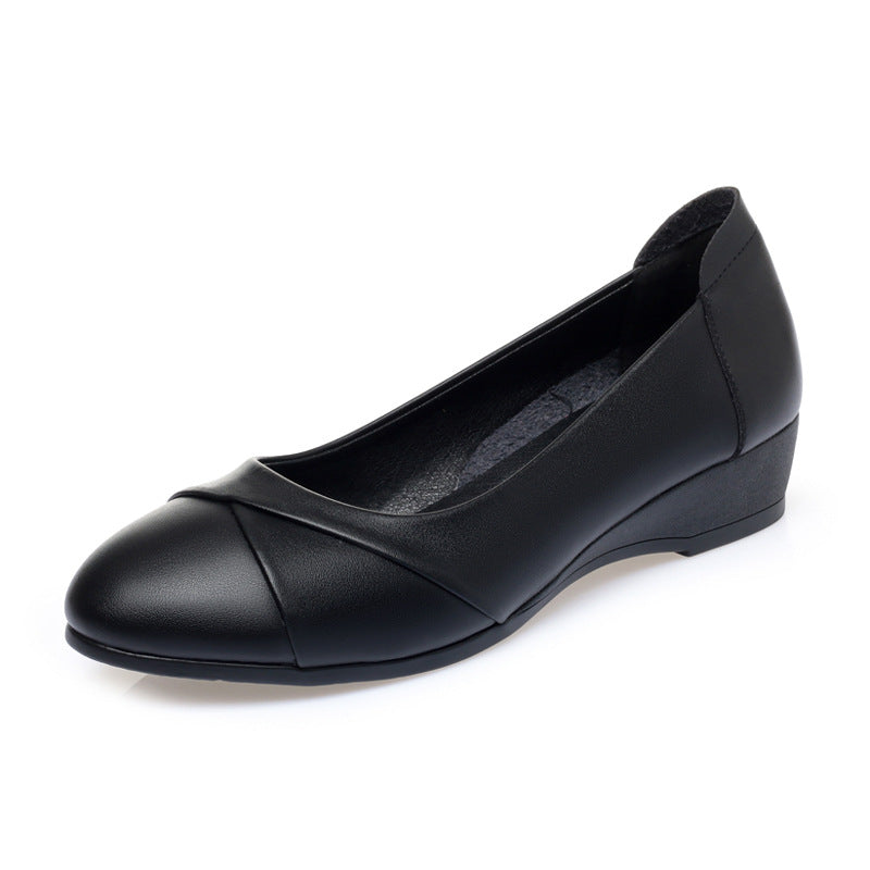 Women's Casual Round Toe Minimalist Low Heel Shoes | Cowhide Leather Flats