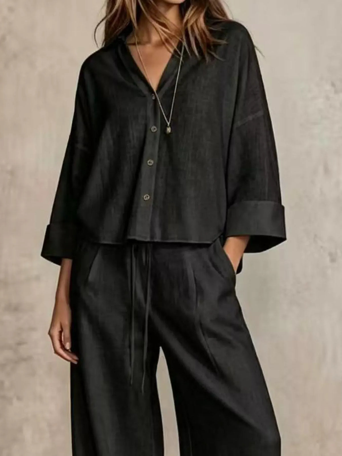 Women's Button-Down Shirt & Wide-Leg Pants Set — photo 5