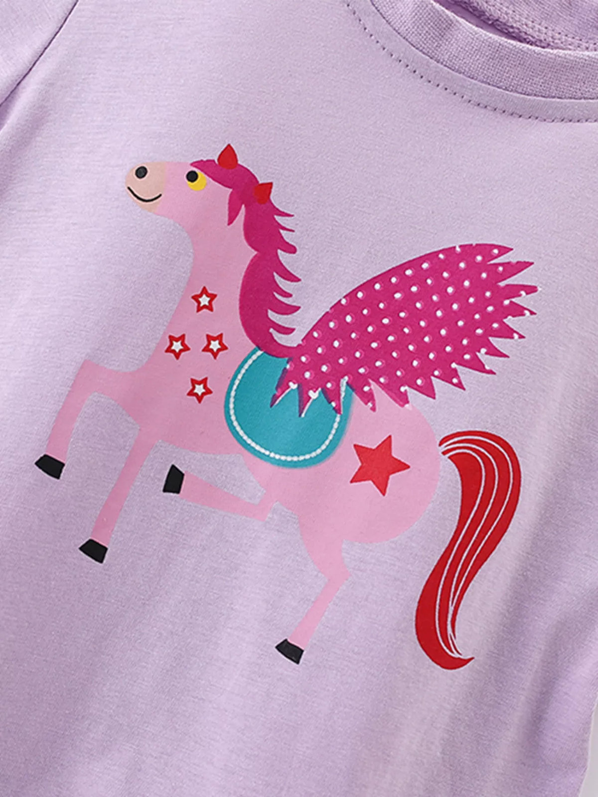 Girls’ Horse Graphic Ruffle-Hem Top — Lavender