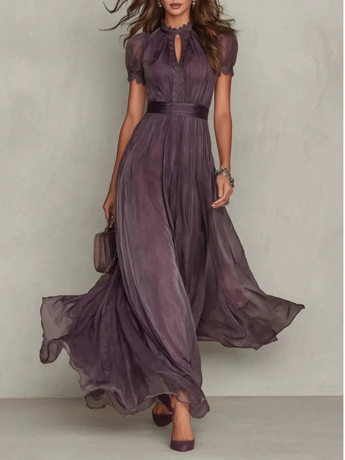 Mock-Neck Chiffon Keyhole Maxi Dress — photo 2