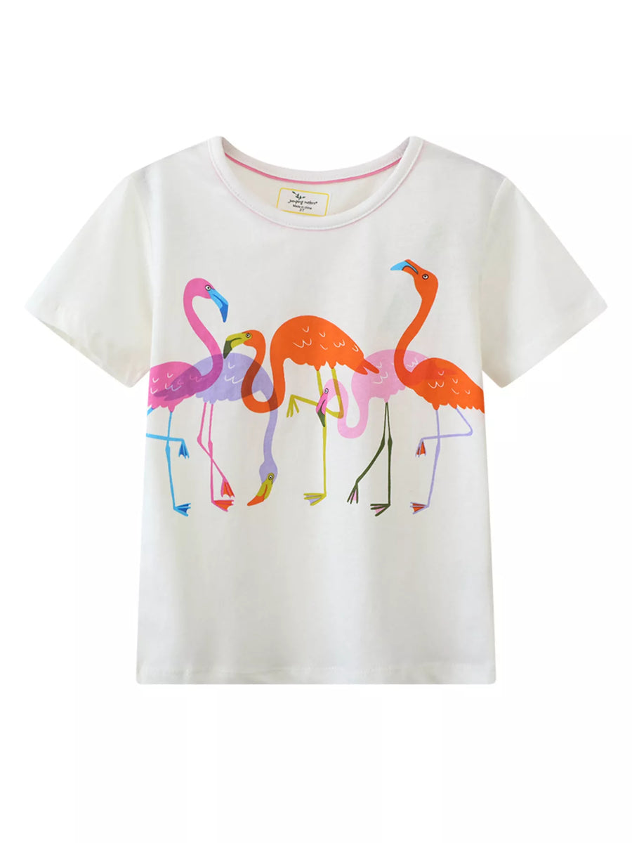 Kids’ Flamingo Graphic Cotton T-Shirt — White