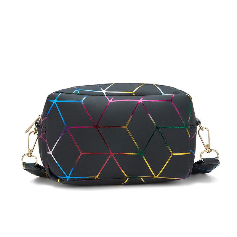 Geometric Print Camera Bag with Letter Strap