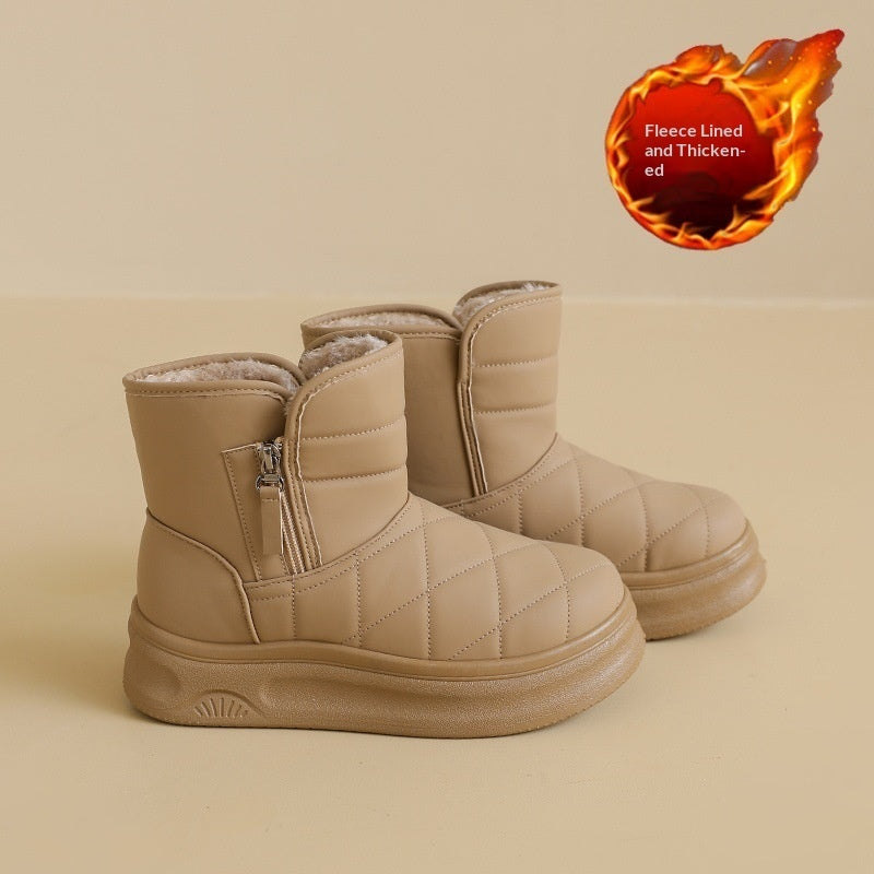 Women's Fleece-Lined Snow Boots | Warm Winter Boots with Side Zipper | Khaki Beige Black
