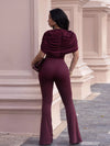 Women's ruched hooded flare-leg jumpsuit