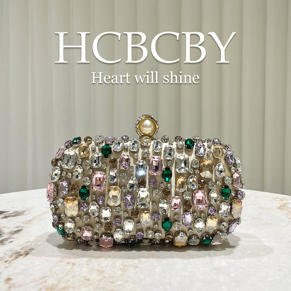 Elegant Gold Rhinestone Evening Clutch with Chain Strap - Women's Formal Handbag