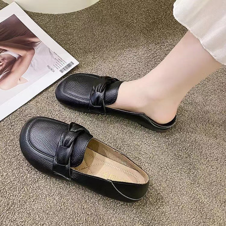 Women's Leather Slip-On Loafers | Round Toe Flat Shoes for Casual Everyday Wear