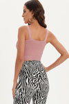 Zip-front cutout sleeveless ribbed-knit crop top