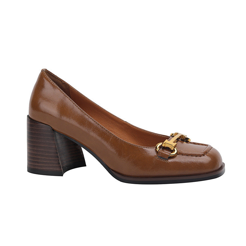 Women's Retro Square Toe Chunky Heel Pumps - French Style Block Heel Shoes