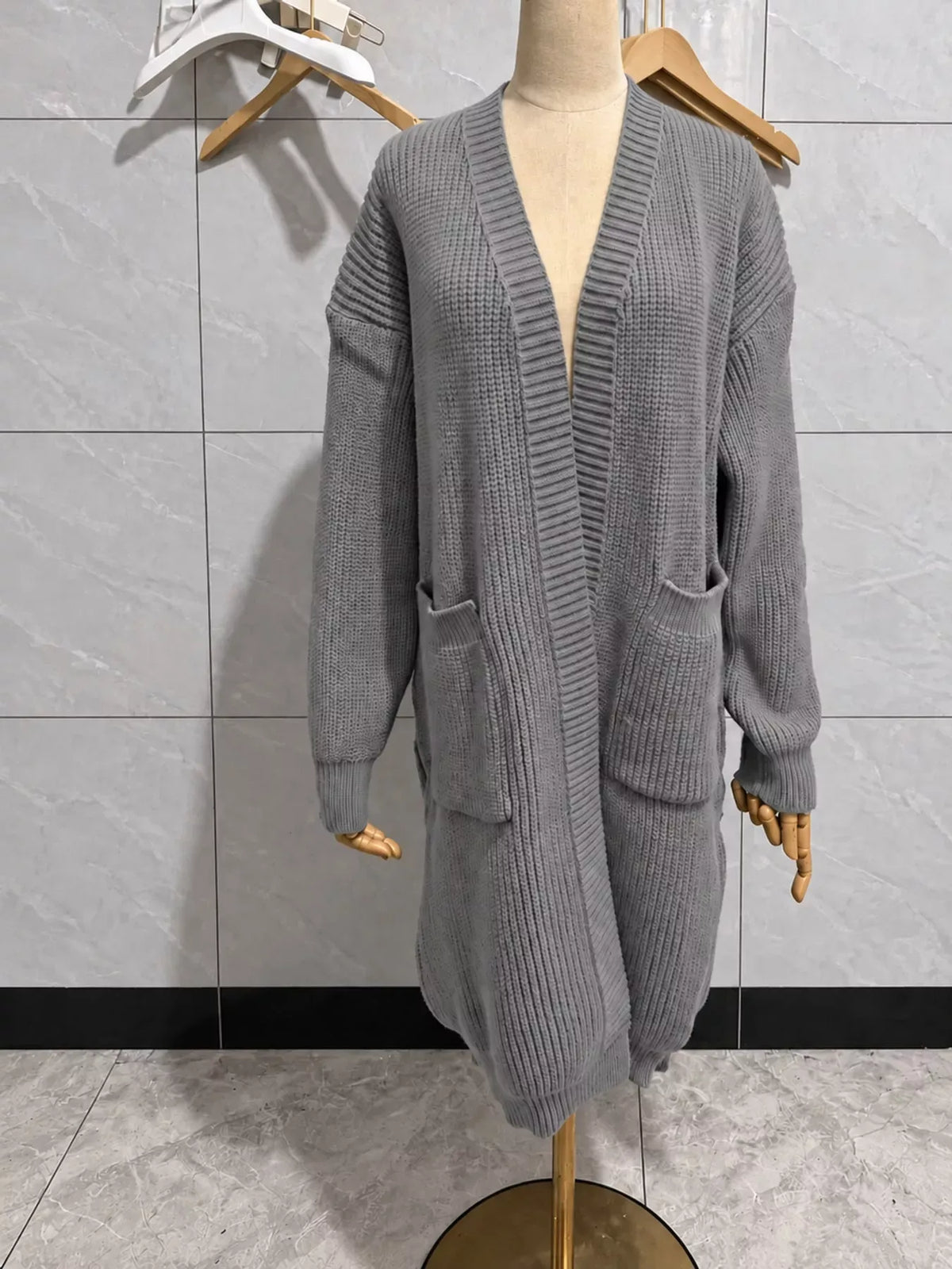 Oversized Openwork Longline Cardigan with Pockets — photo 49