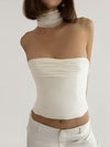 White ruched strapless top and chiffon scarf set