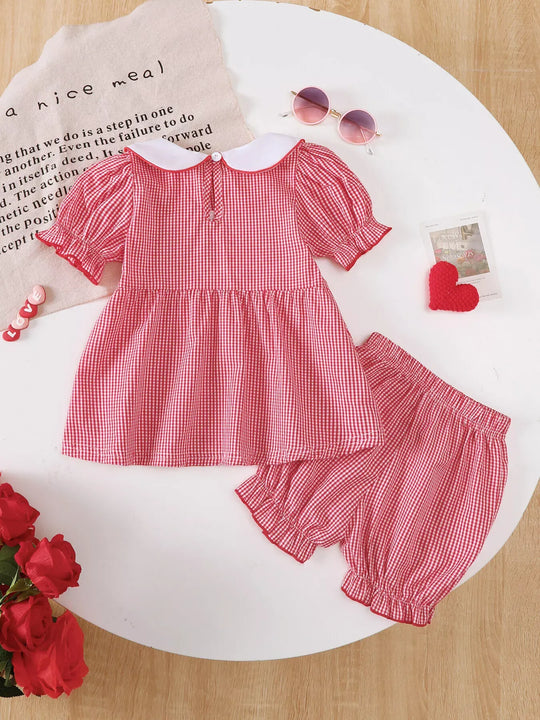 Another view: Little Orbit Gingham 'LOVE' Top and Shorts Set