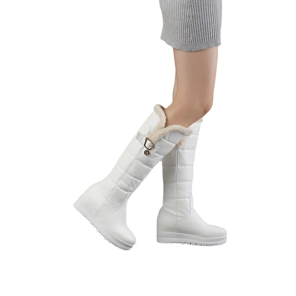 Women's Winter Warm Cotton Boots | Thick Wedge Sole, Metal Accents & Slip-On Design