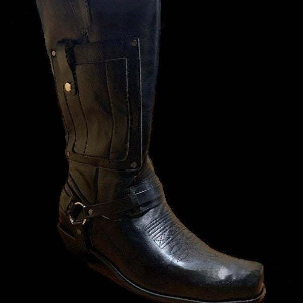 Men's Embroidered Knight High-Heel Leather Boots | Pointed Toe | Sizes 38–48