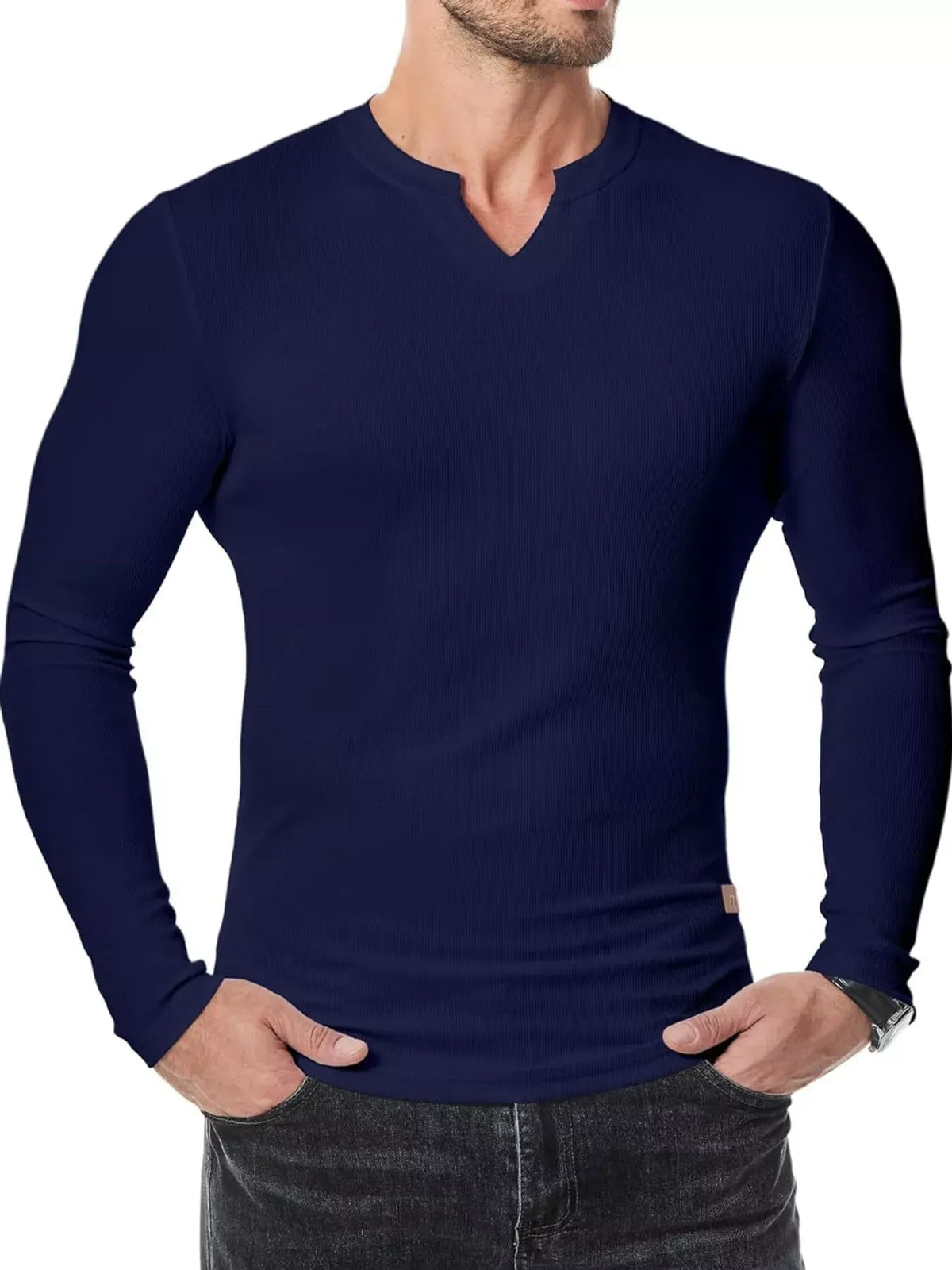 Men's Ribbed Slim-Fit Long-Sleeve Henley — photo 26