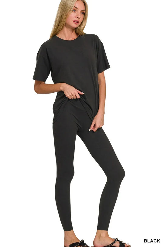 Another view: Brushed Dty Microfiber Short-Sleeve Top and Pants Loungewear Set Plus