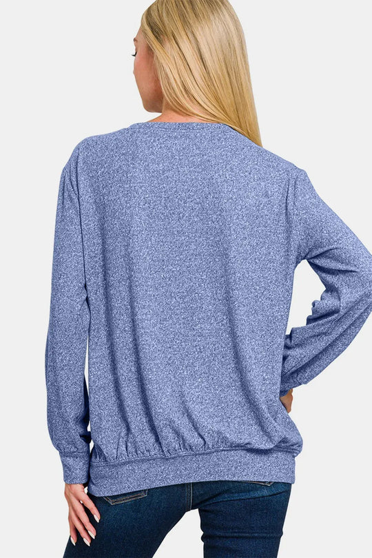 Another view: Curve Melange Round Neck Top — Lt Navy