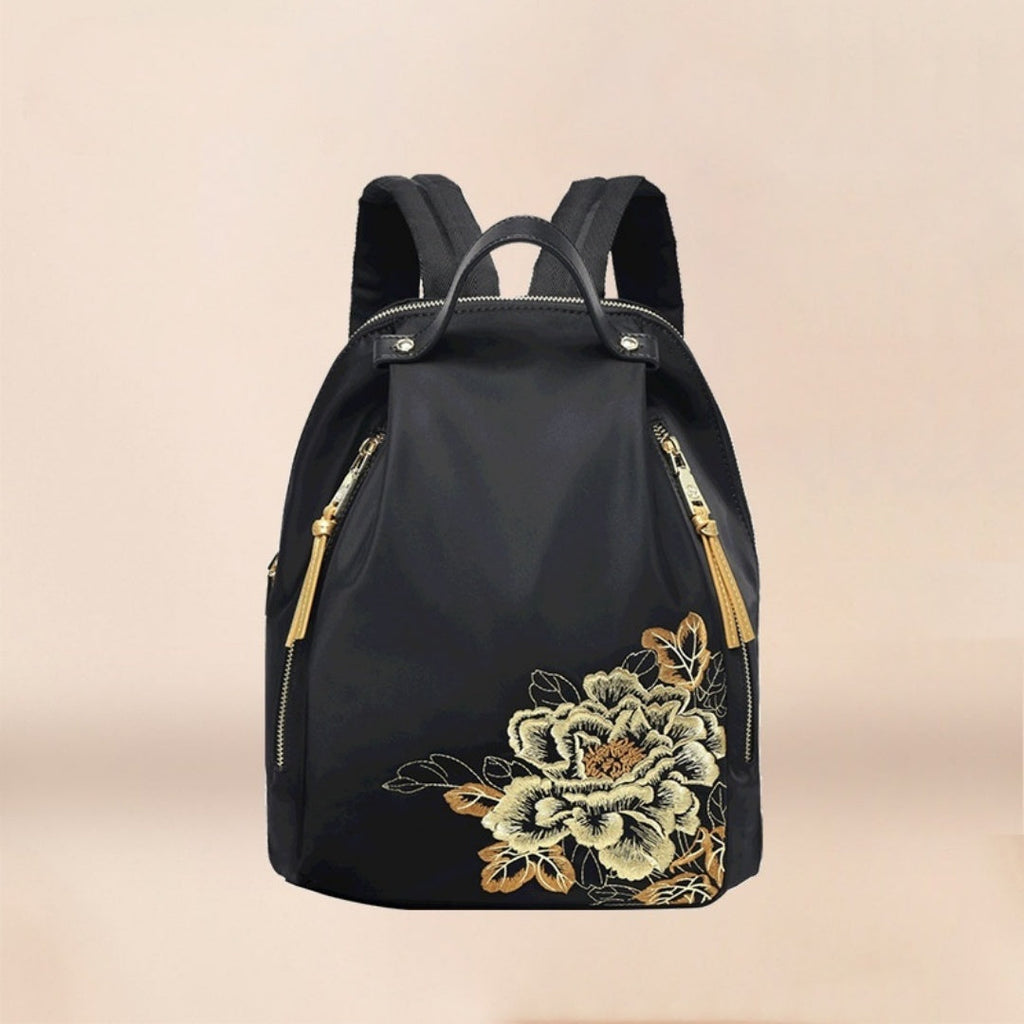 Chinese Embroidered Nylon Backpack Ethnic Style Lightweight Travel Bag