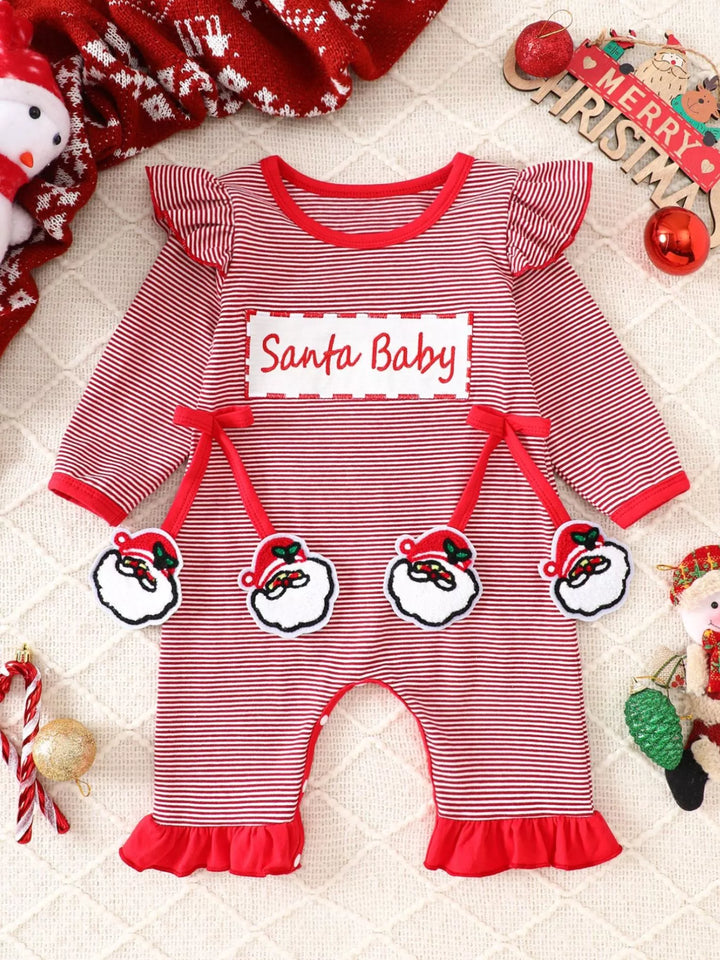 Storybook Christmas-Themed Striped Snap-Leg One-Piece — product view 1