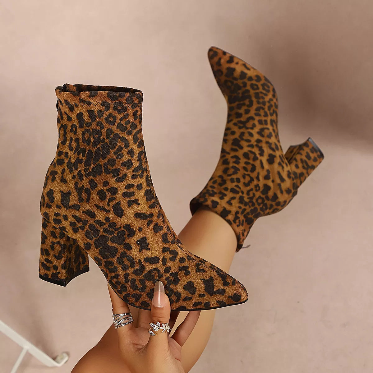 Pointed-Toe Block-Heel Ankle Boots