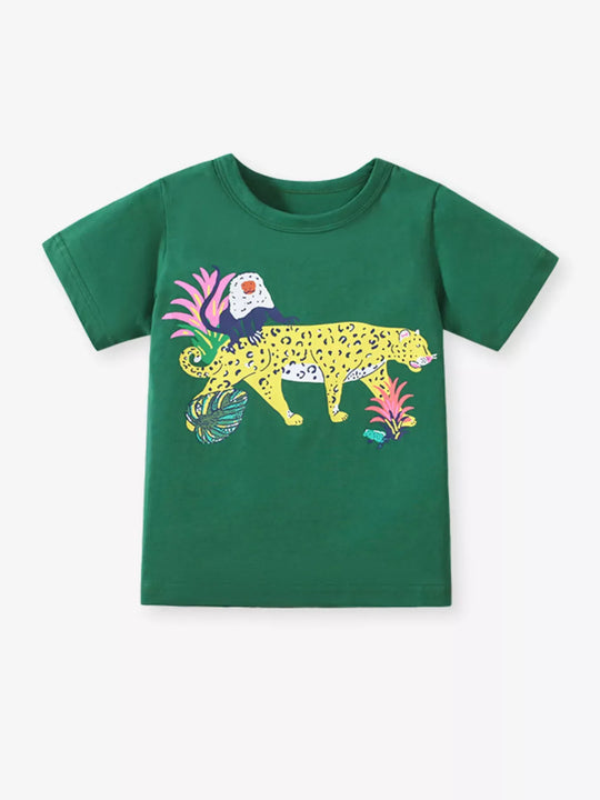 Another view: Kids' Animal Graphic Cotton T-Shirt — Dark Green