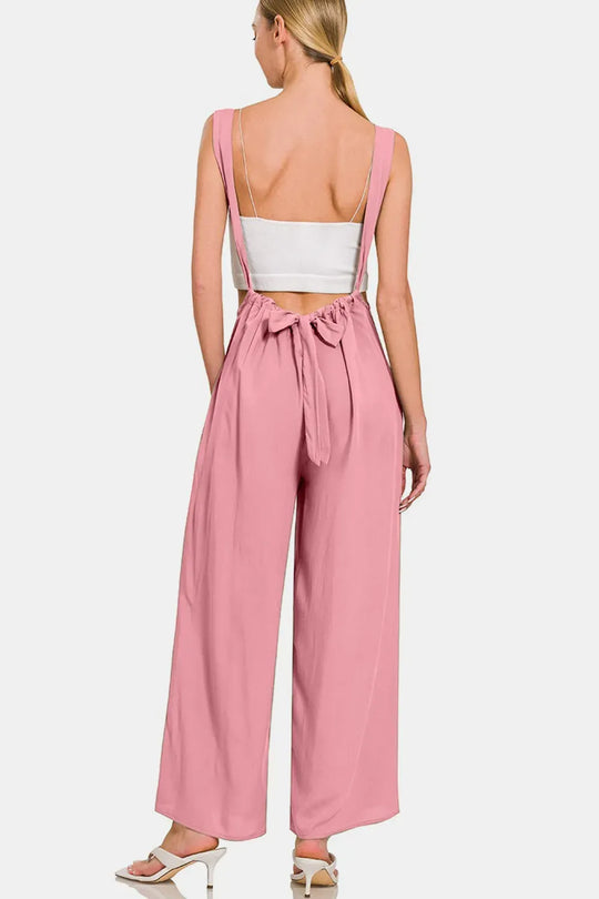 Another view: Pocketed Wide Strap Wide Leg Overalls