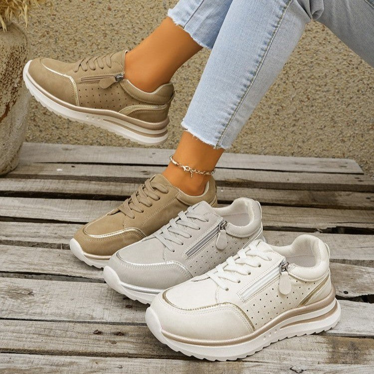 Women's Side-Zip Chunky Sole Sneakers - Breathable Casual Fashion Sneakers