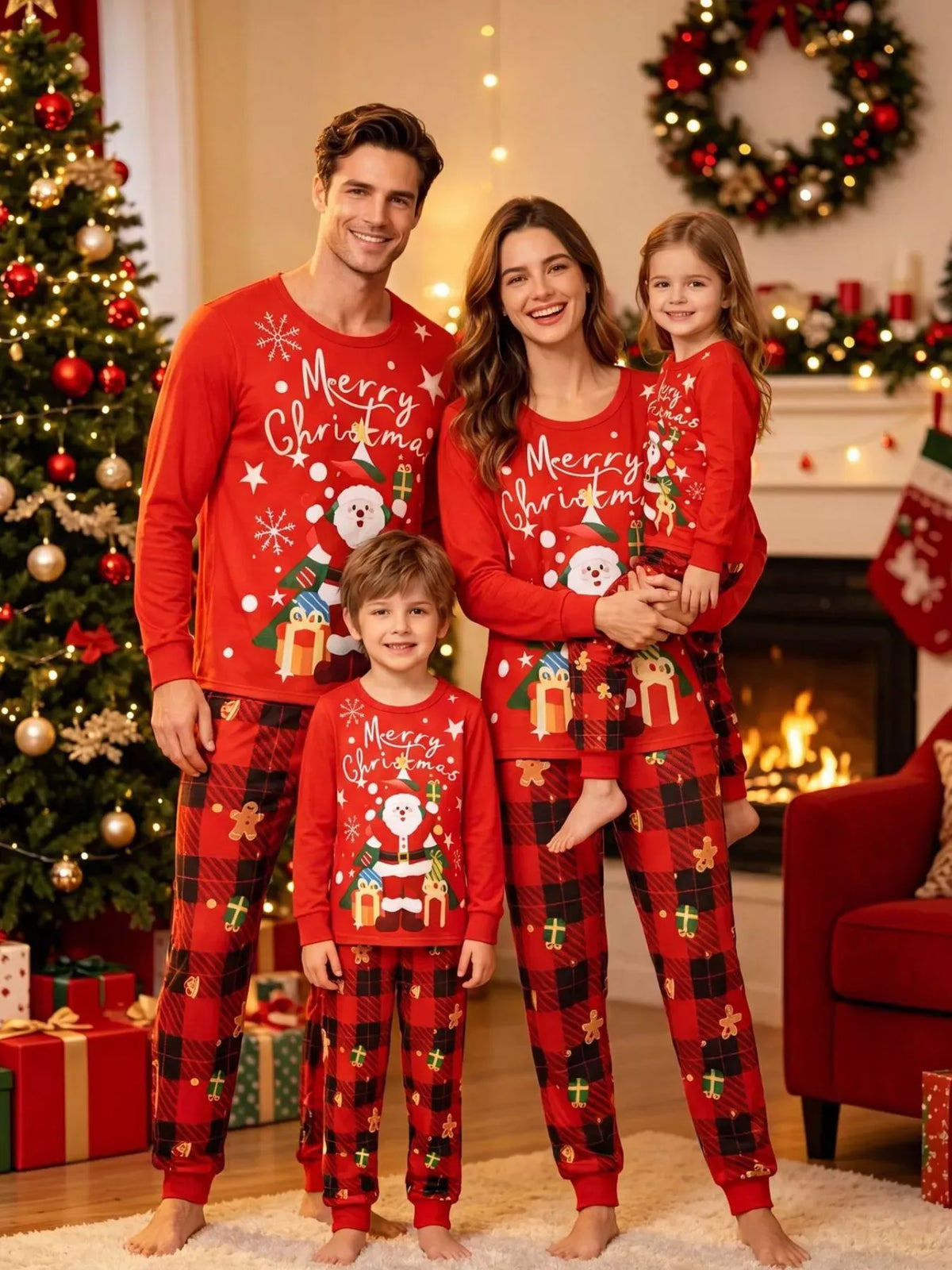 Family Matching Santa & Plaid Christmas Pajama Set — photo 7