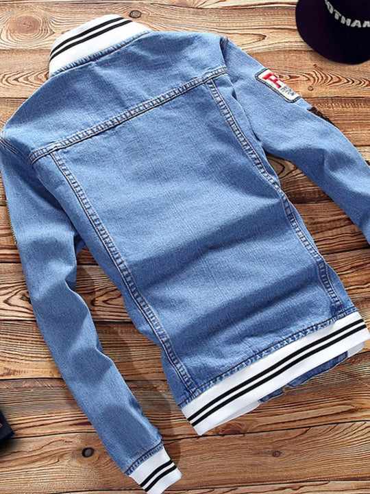 Another view: Men's Full Size Slim Fit Button Up Denim Jacket Plus