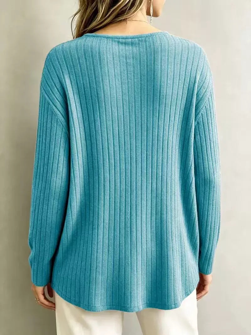 Women's Ribbed V-Neck Long-Sleeve Top — photo 12