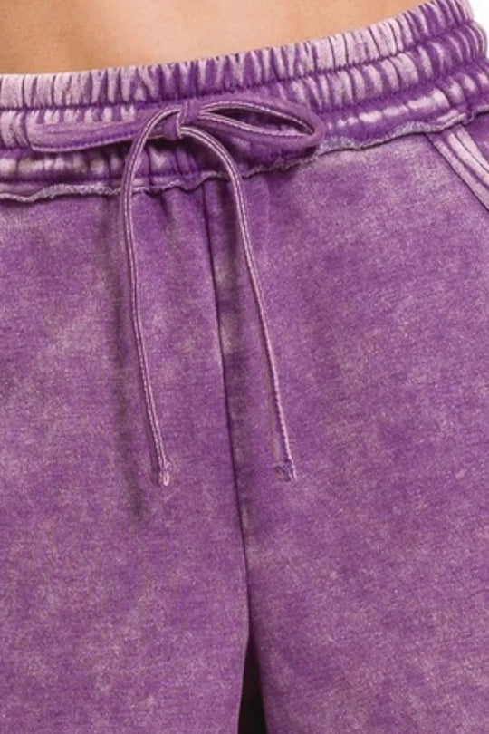 Another view: Acid Wash Fleece Drawstring Shorts with Pockets — VIOLET