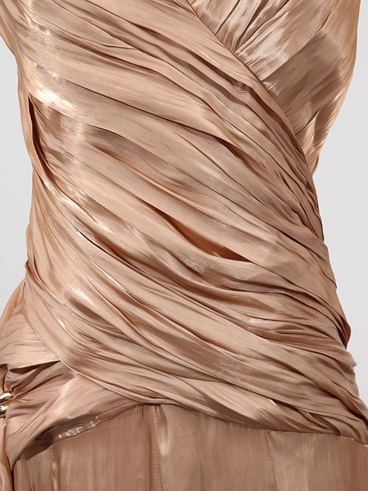 Champagne Ruched Halter-Neck Maxi Dress