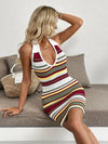 Ribbed multicolor halter knit dress for women