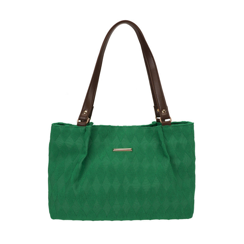Women's Quilted Fabric Tote Bag – Minimalist Shoulder Bag with Diamond Pattern | Black, Beige, Khaki, Green