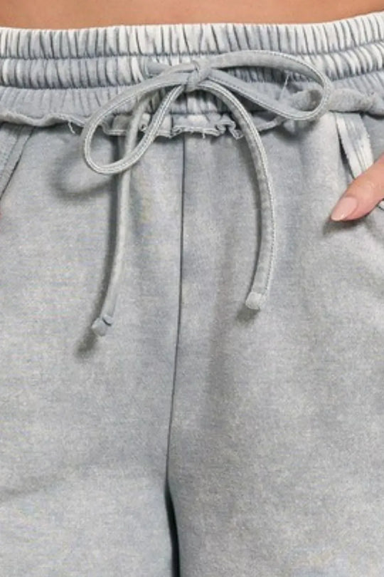 Another view: Acid Wash Fleece Drawstring Shorts with Pockets — SLEET