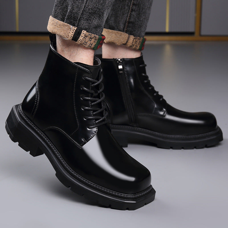 Women's Insulated Side Zipper Boots - Wedge Heel High Shaft Winter Boots with Rubber Sole