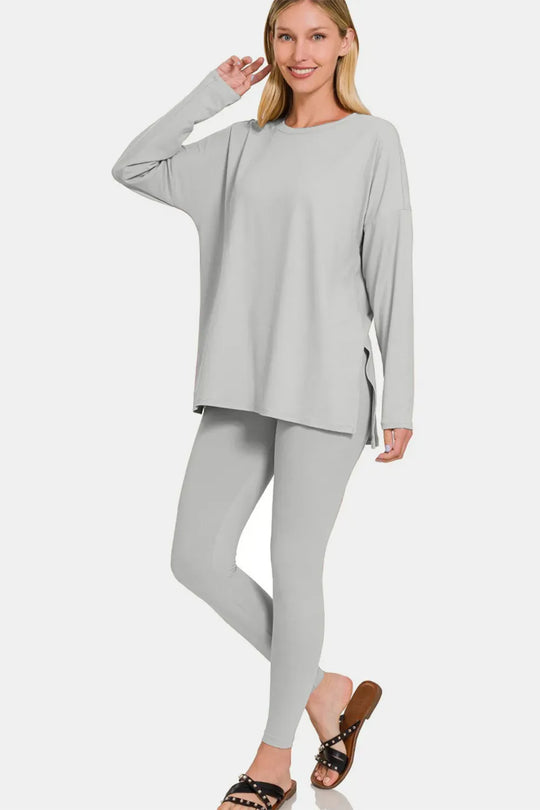 Another view: Curve Brushed Microfiber Top and Leggings Lounge Set — Lt Grey